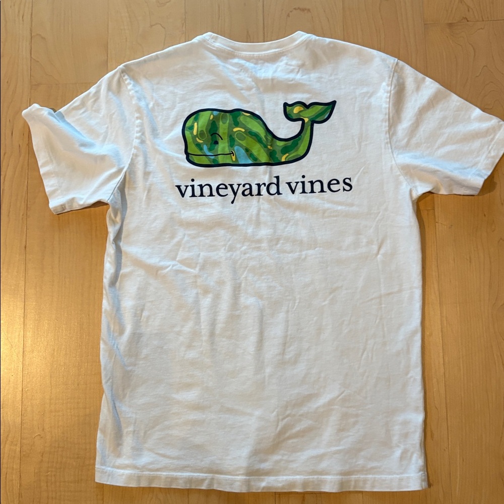 Vineyard Vines White Tee with Green Whale Logo